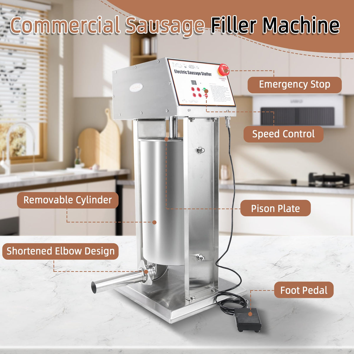 30LB Stainless Steel Electric Sausage Stuffer with 5 Stuffing Tubes Z156633
