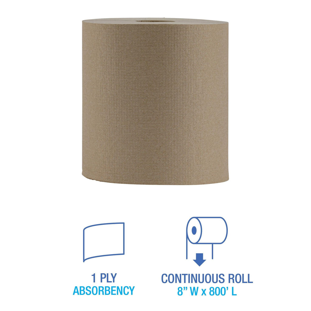 Hardwound Paper Towels, 6 Rolls, 1-Ply, 8" x 800 ft, Natural M9696