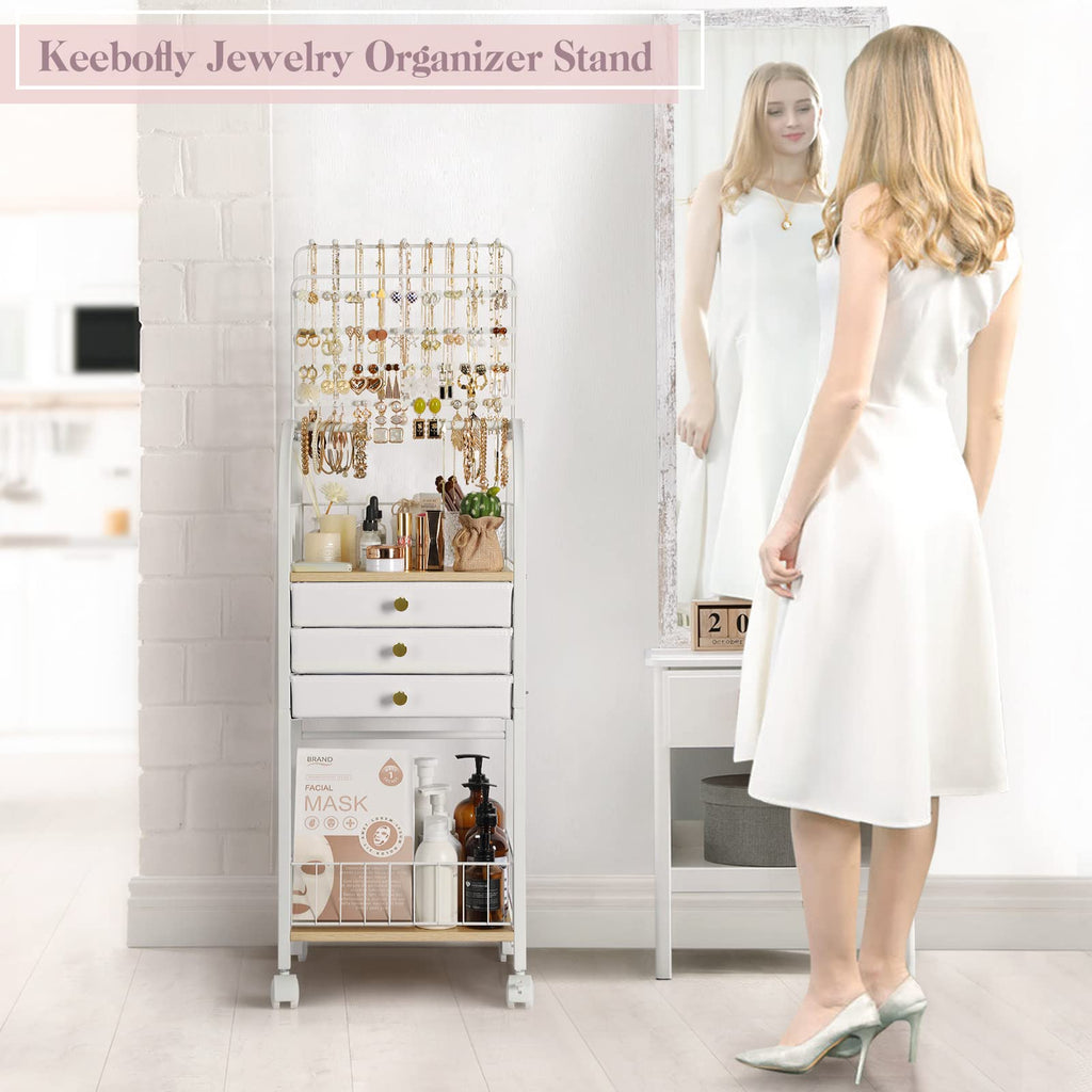 Large White 3 Drawer Floor Jewelry Organizer Stand Q70416