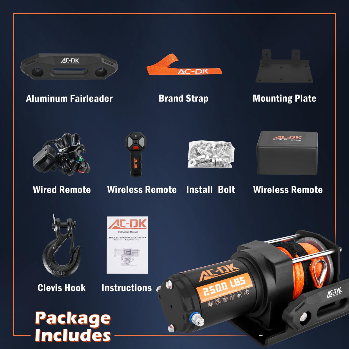 2500 lb 12V Electric Winch Kit with Synthetic Rope L228