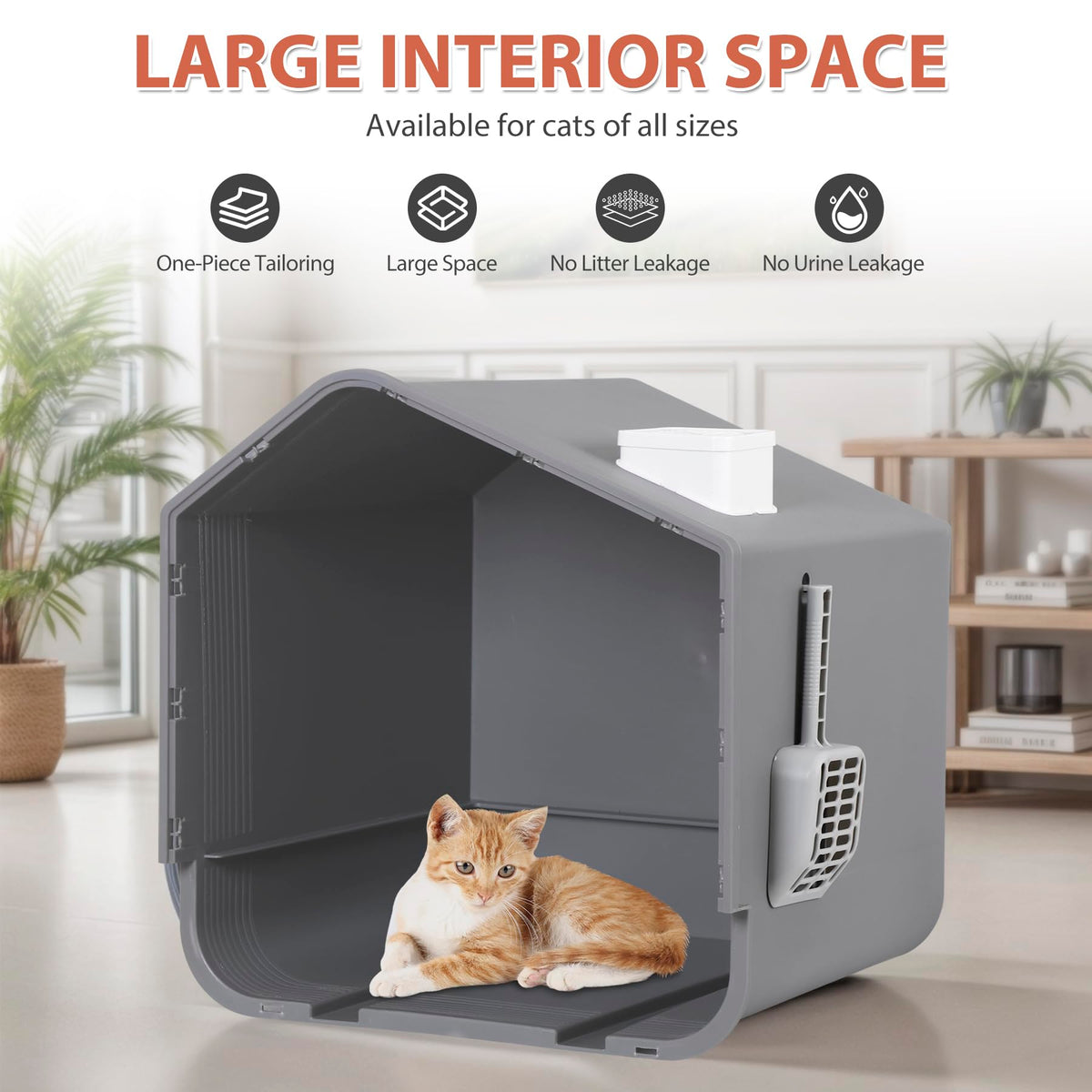 Large Enclosed Cat Litter Box with Mat and Scoop W348