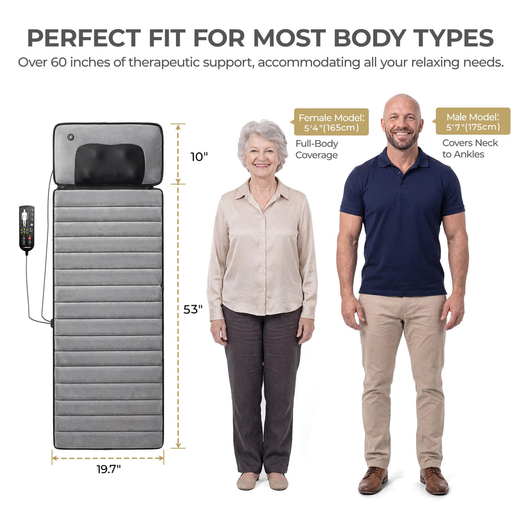 Grey Foldable Heated Full Body Massage Mat with 3D Neck Massager X740335