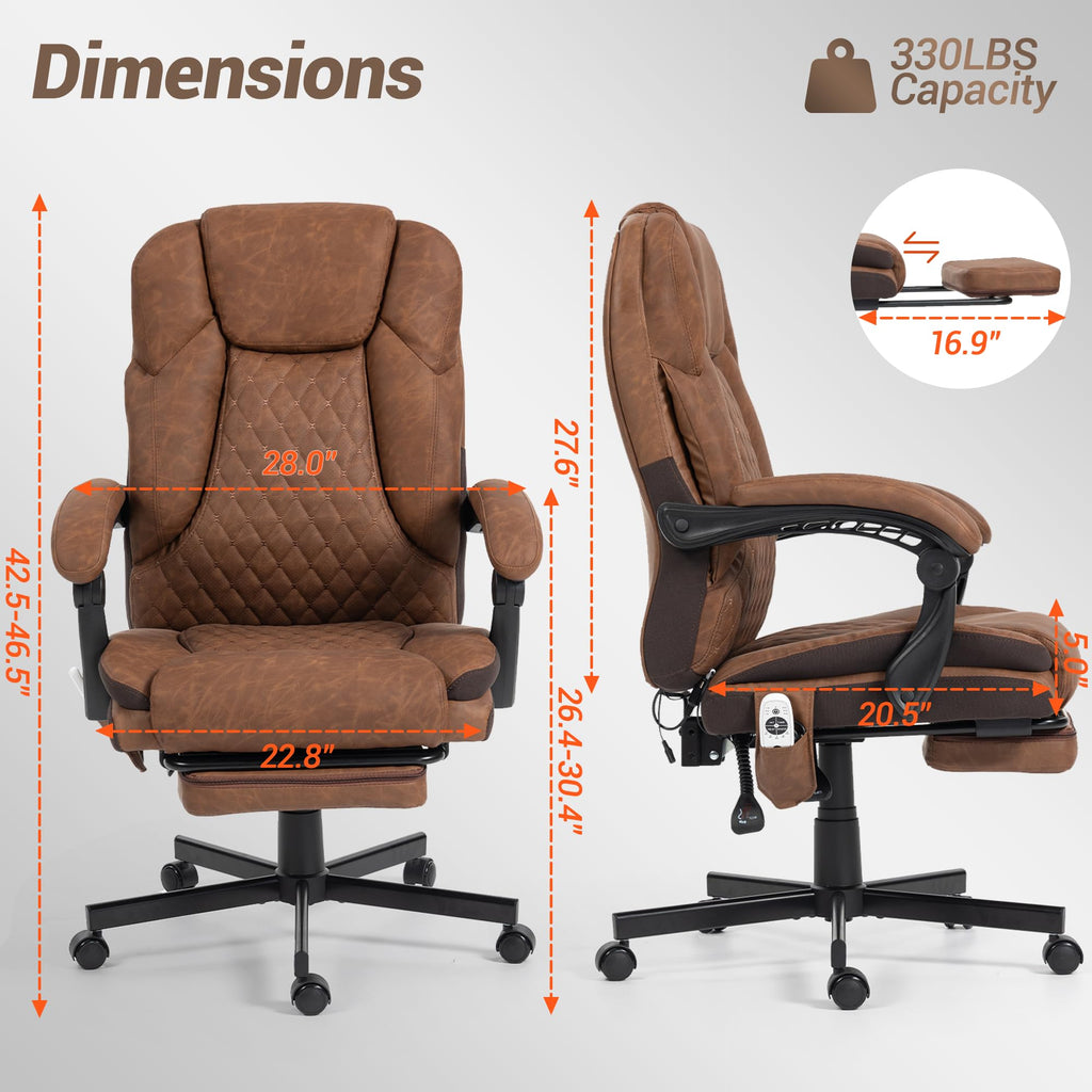 Brown Heated Massage Office Chair with Footrest T61567