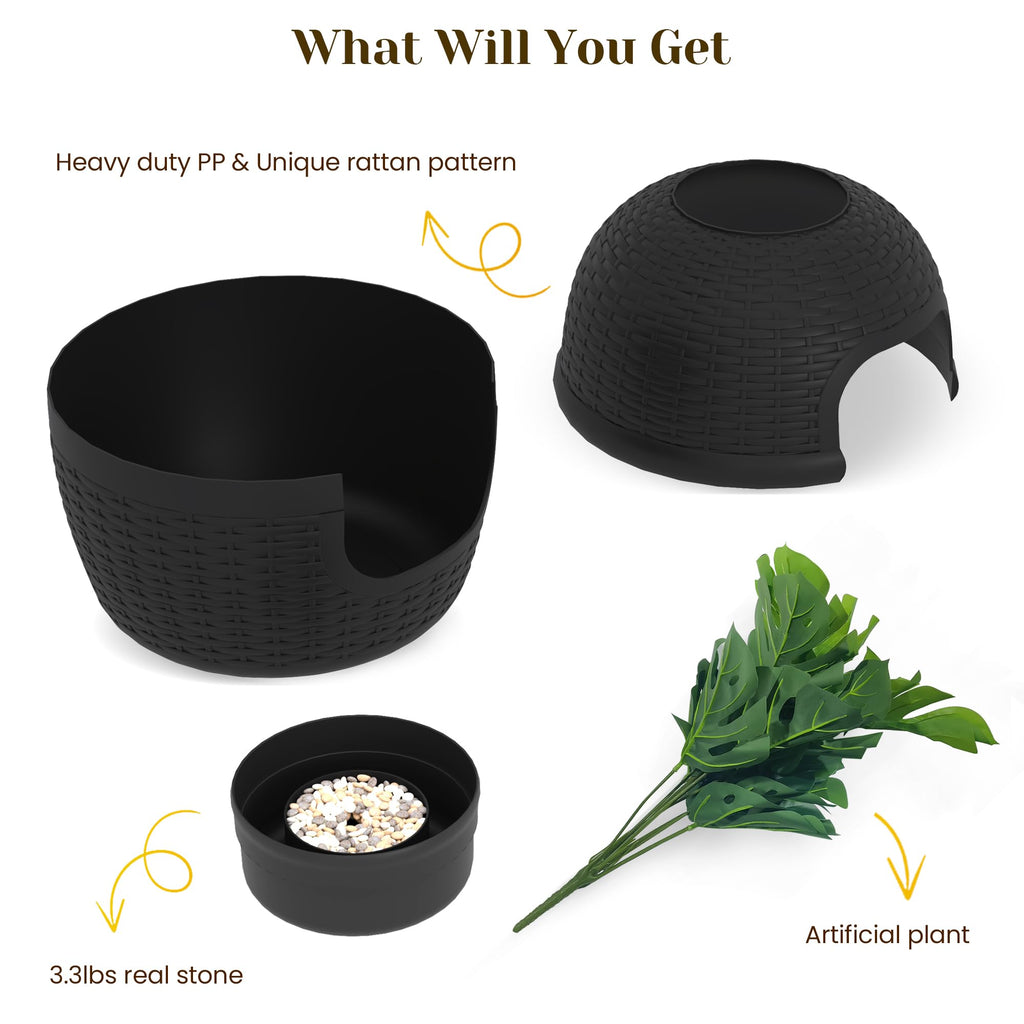 Black Large Cat Litter Box with Faux Plant O948