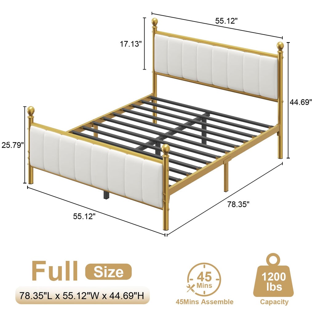 Gold Full Size Bed Frame with Headboard and Under Bed Storage U885