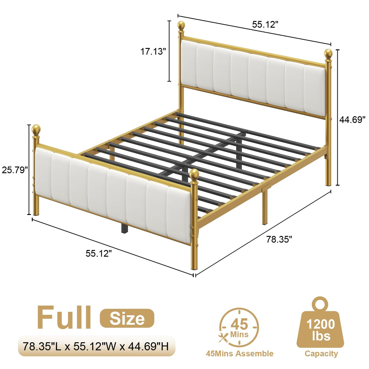 Gold Full Size Bed Frame with Headboard and Under Bed Storage U885