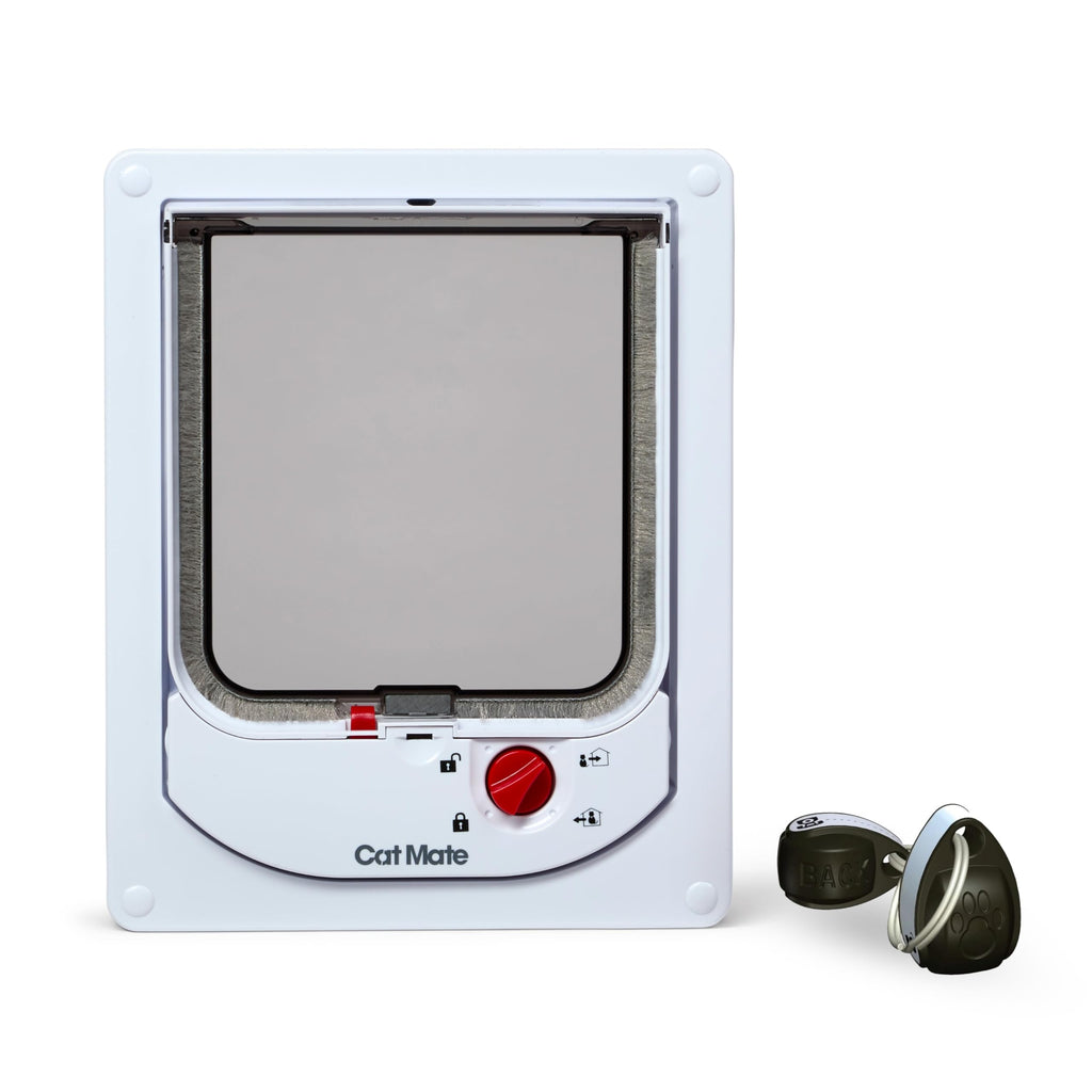 Electromagnetic 4-Way-Locking Cat Flap with 2 Collar Keys White E57773
