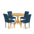 5 Piece Oak Dining Table Set with 4 Blue Faux Leather Chairs V713