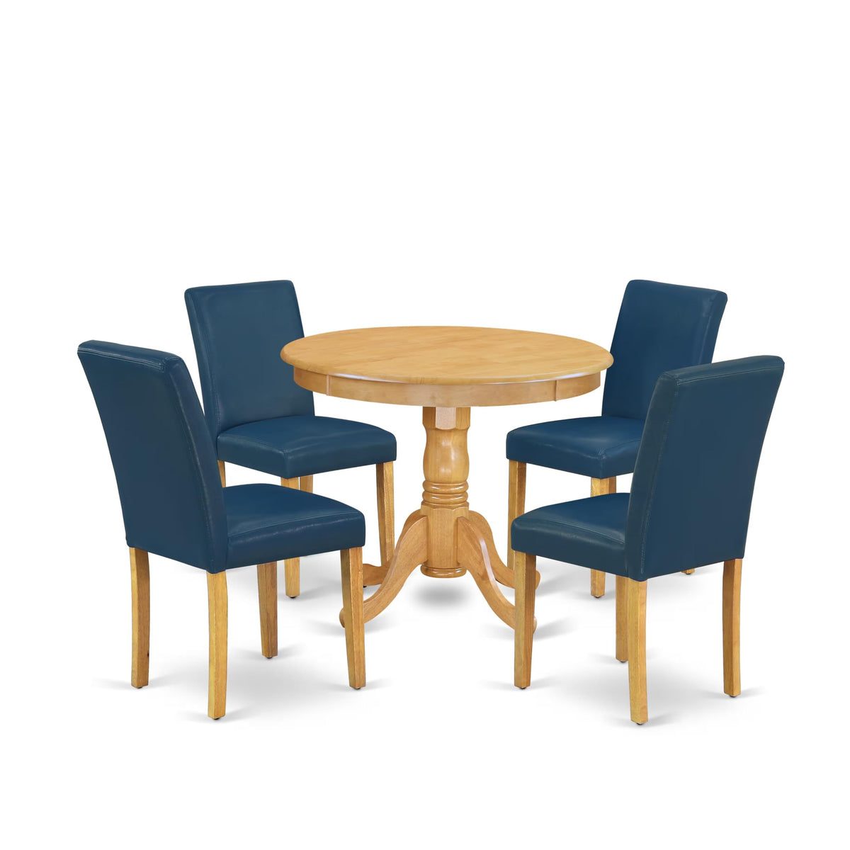 5 Piece Oak Dining Table Set with 4 Blue Faux Leather Chairs V713