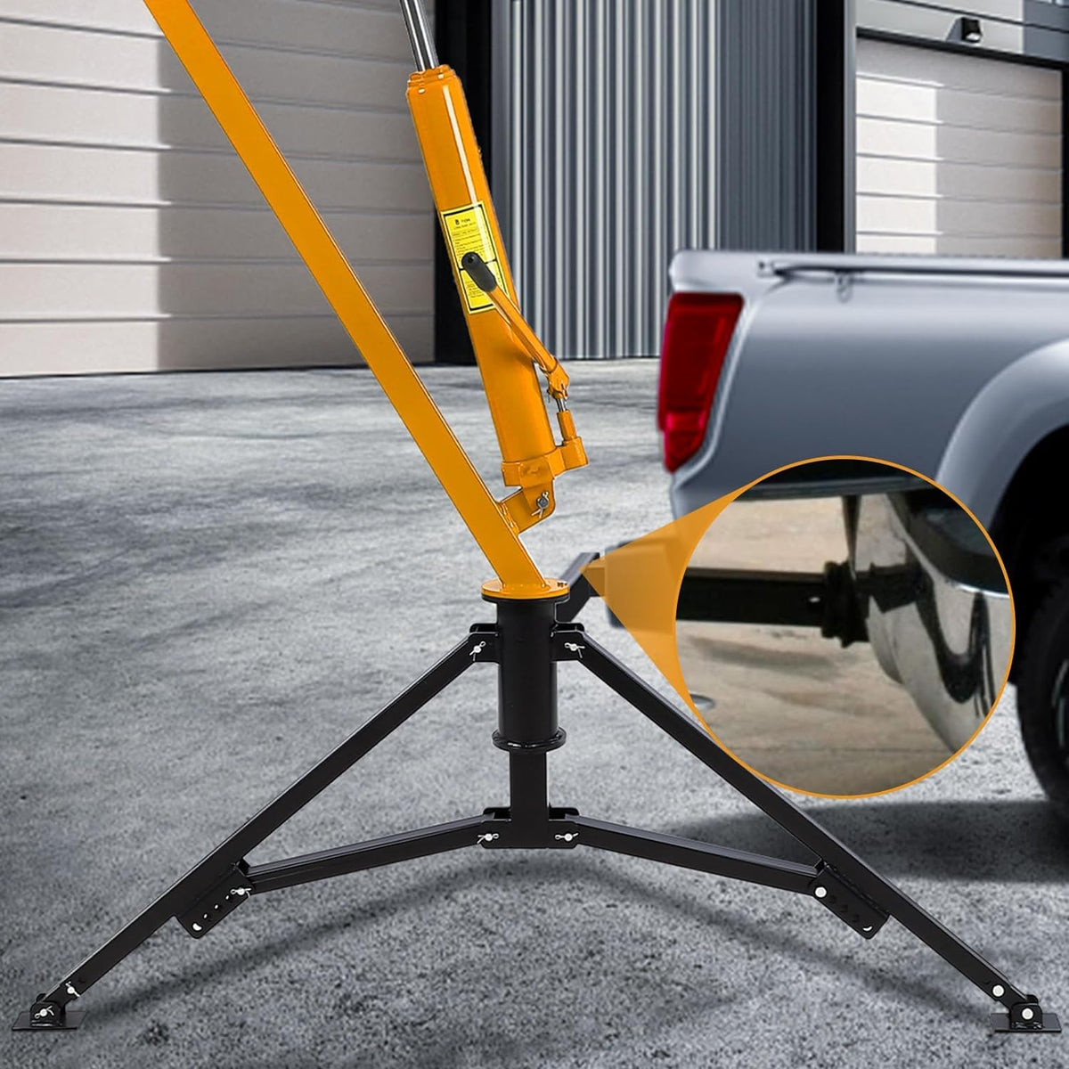 Hydraulic Hitch Mounted Pickup Truck Crane, 1000 Lbs Capacity, 360° Swivel, Yellow F84820