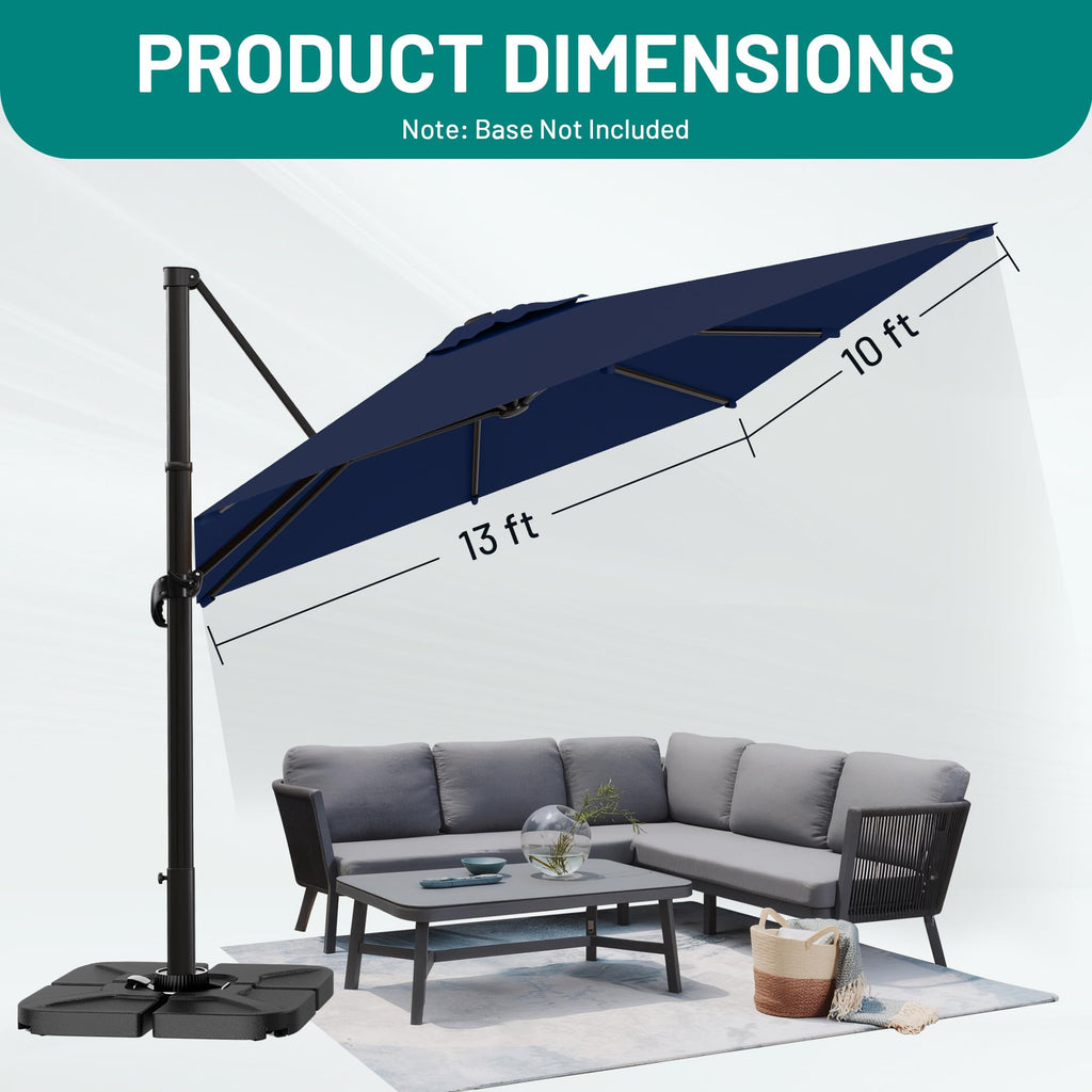 10 X 13 FT Cantilever Umbrella with 360-Degree Rotation V1912