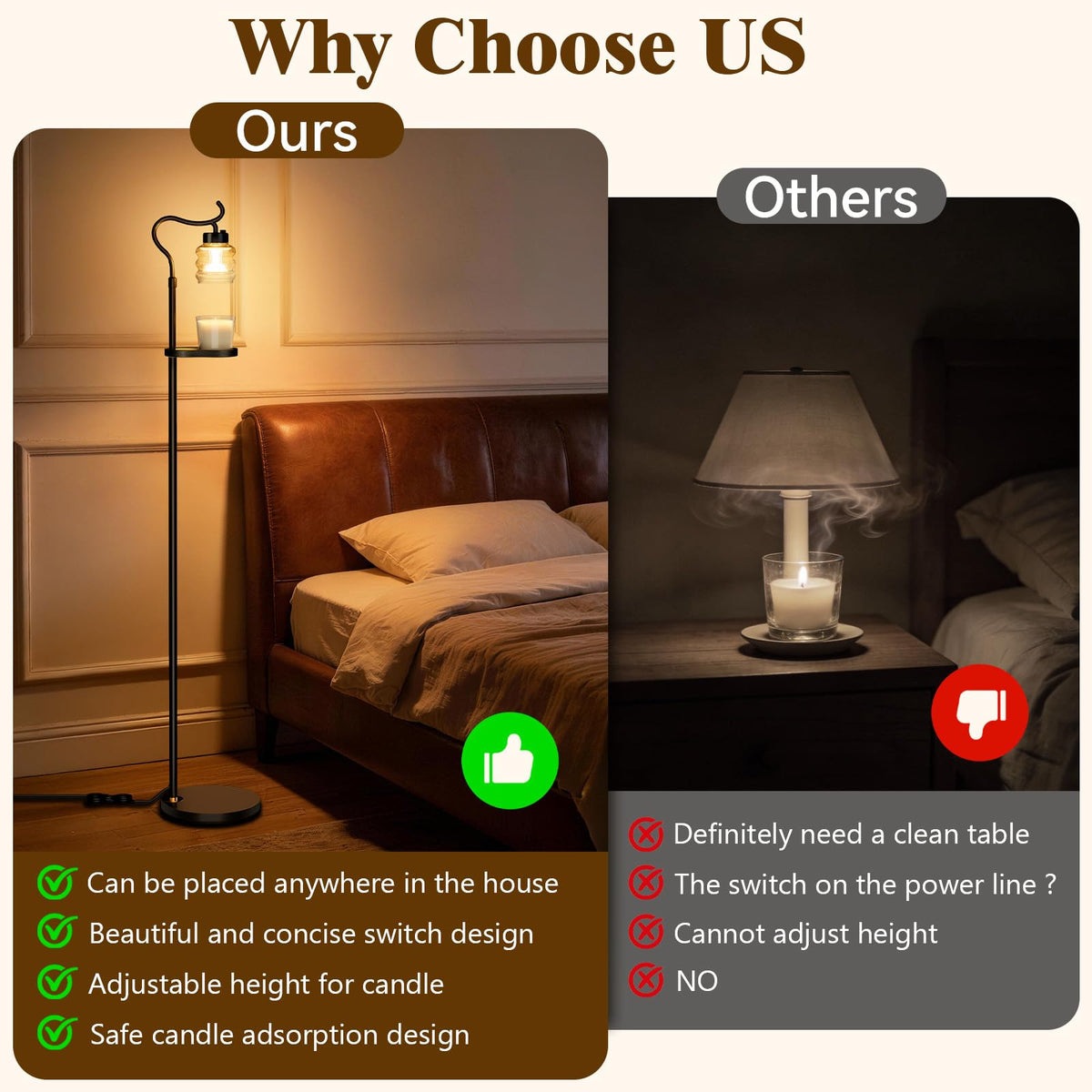 Dimmable Height Adjustable Candle Warmer Floor Lamp with Timer P446889