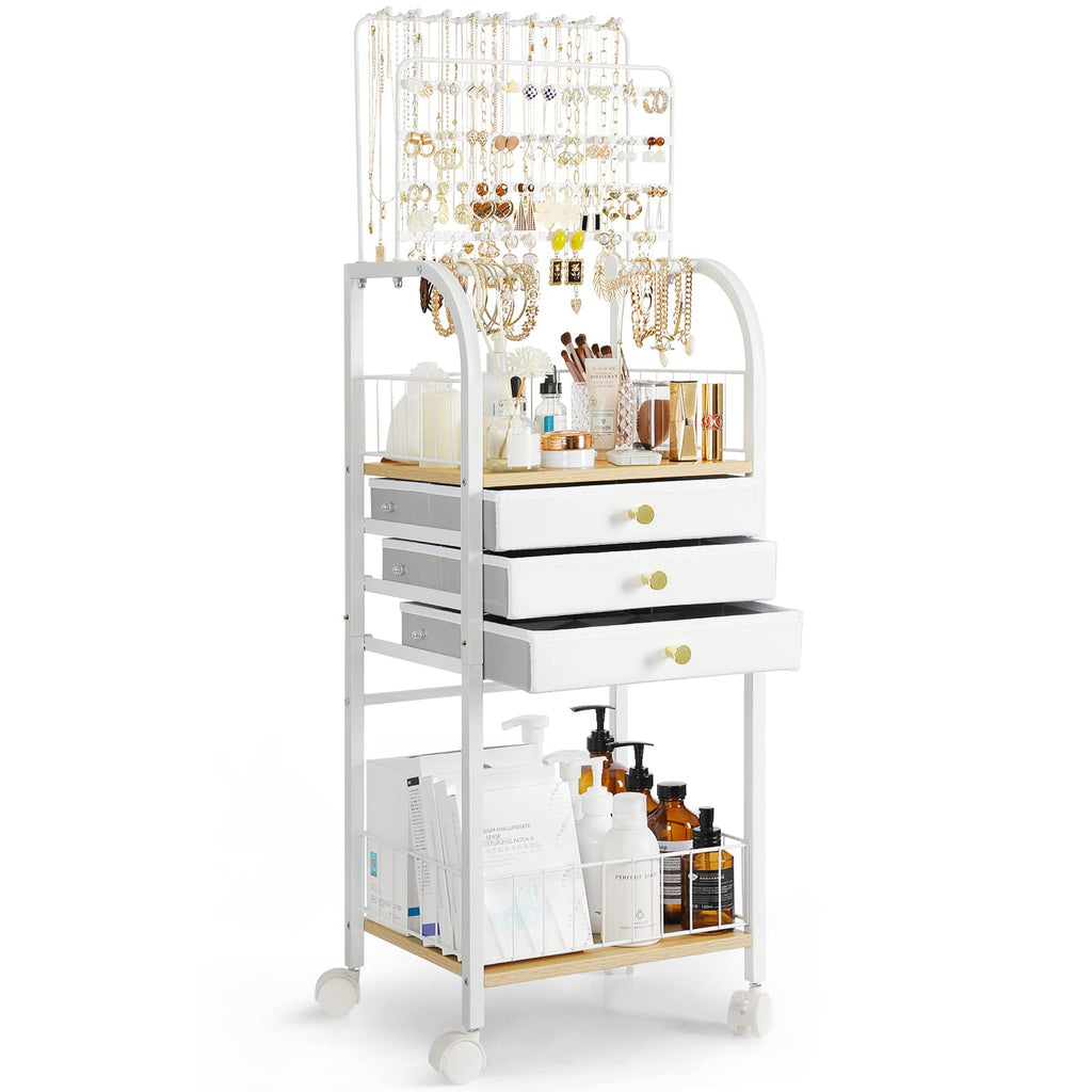 Large White 3 Drawer Floor Jewelry Organizer Stand Q70416