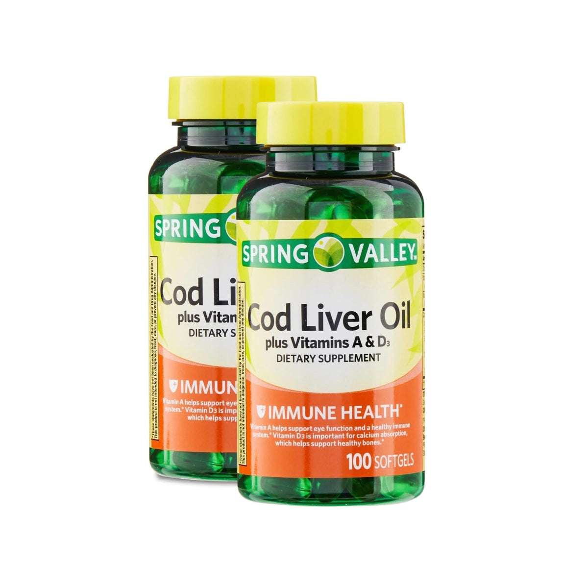 Cod Liver Oil Vitamins A & D3 100 Softgels Dietary Supplement Pack of 2 N183159