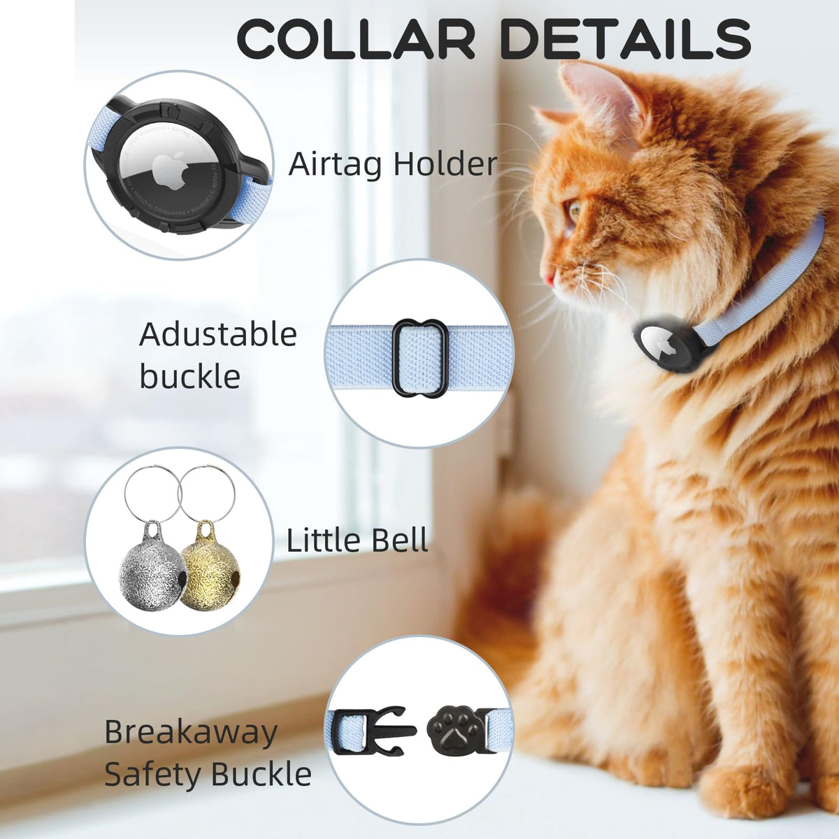 Cat Collar with AirTag Holder and Bell W9078