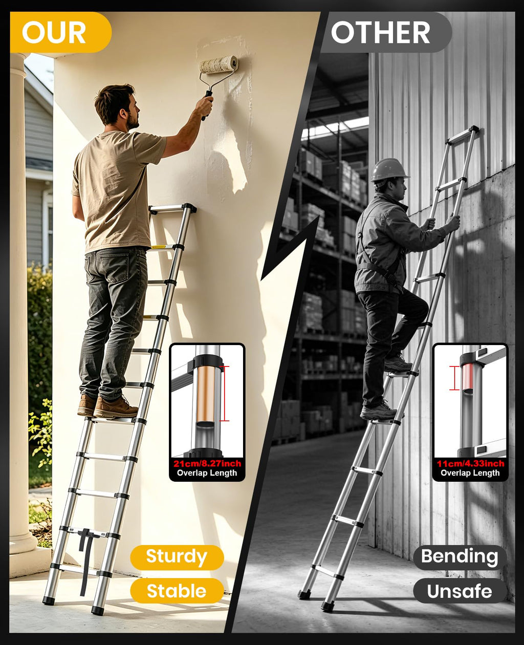15.8FT Aluminum Telescoping Ladder 330LBS Capacity T94261