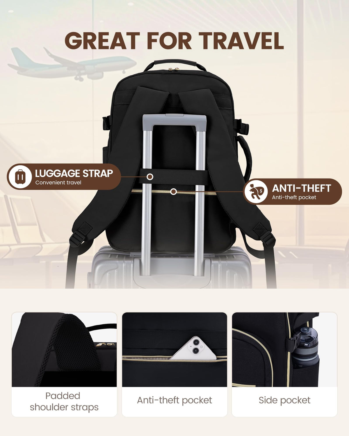 40L Waterproof Travel Backpack with 3 Packing Cubes, fits 17" Laptop B24454