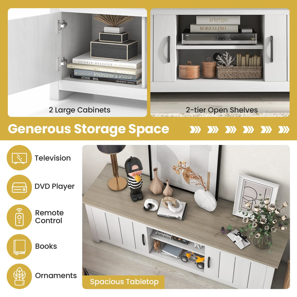 2 Doors TV Stand with 2 Cabinets & Open Shelves R51076