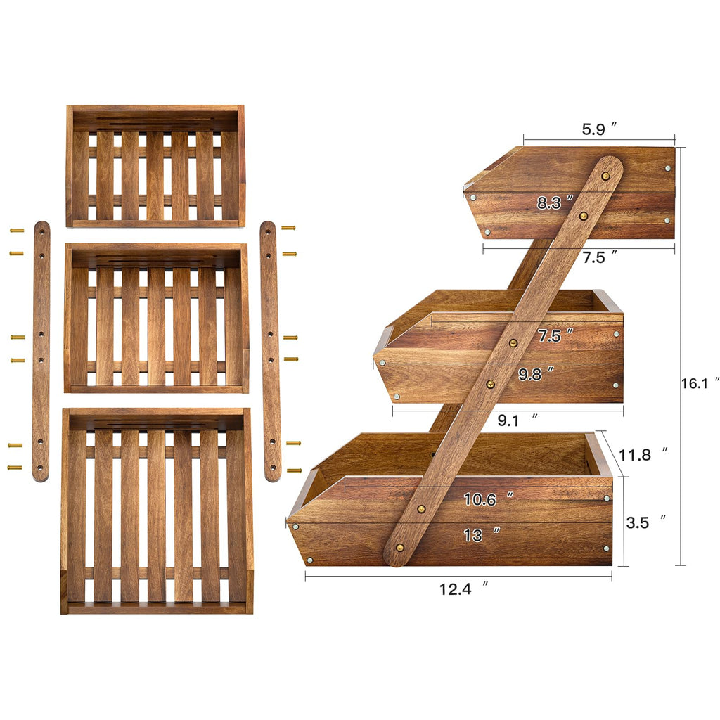 3-Tier Acacia Wood Fruit Basket Z691297