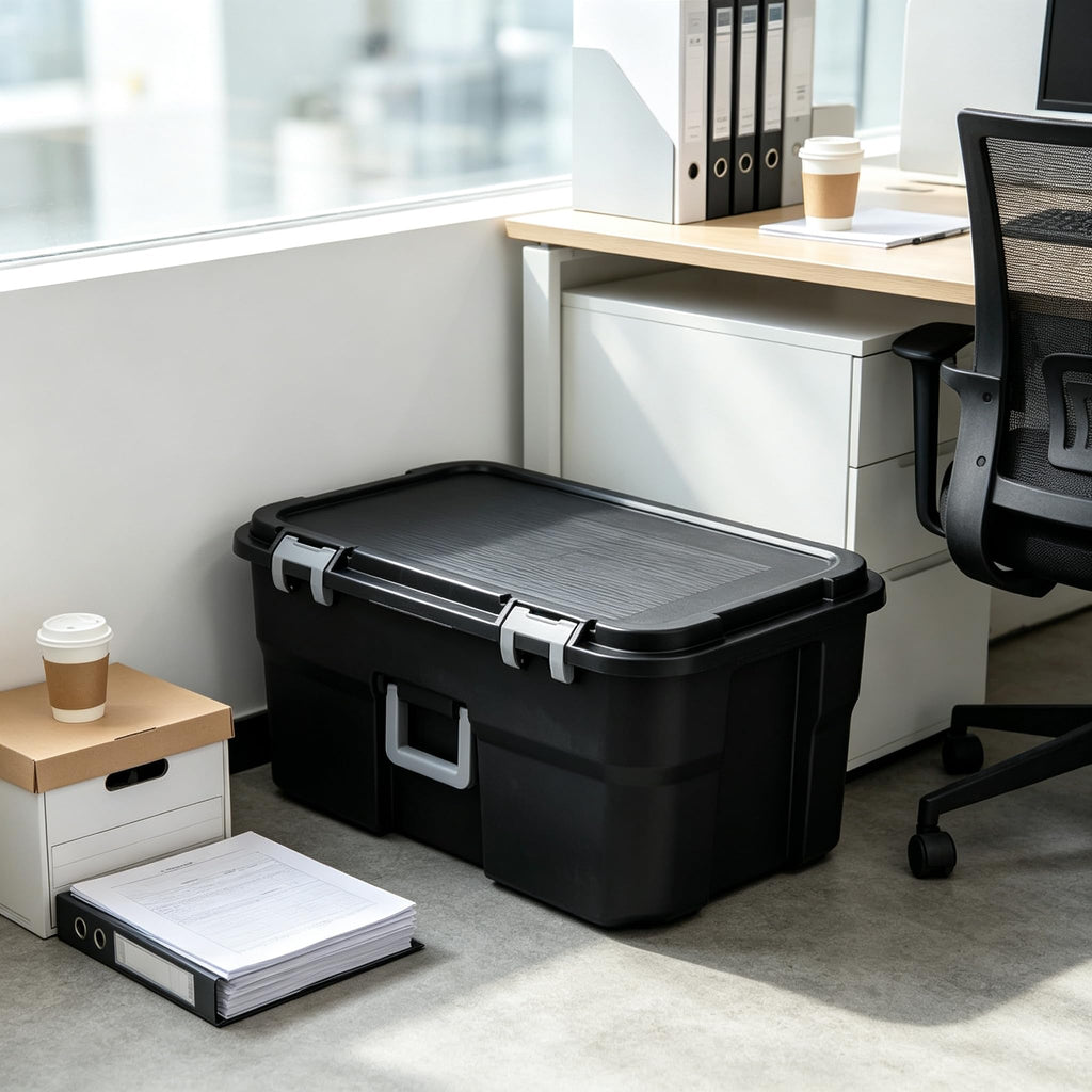 22 Gallon Wheeled Lockable Plastic Storage Footlocker U83920