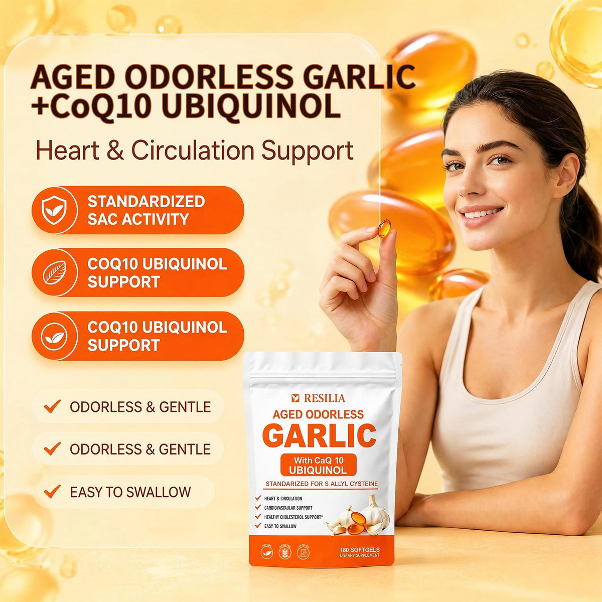 1200mg Odorless Aged Garlic Extract Softgels with CoQ10 D68693