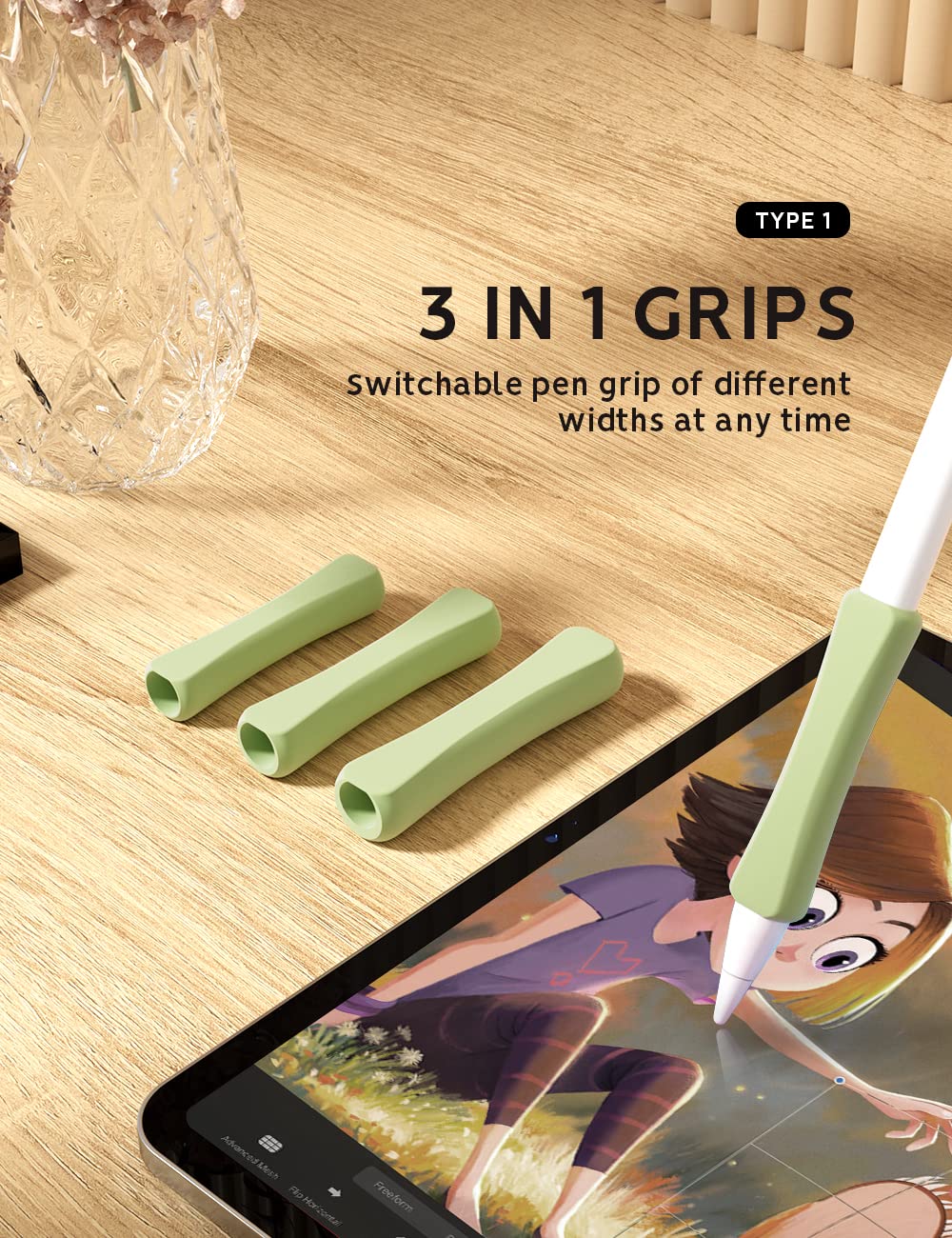 Bamboo Tablet Stand with 5 Pack Pencil Grips K60481