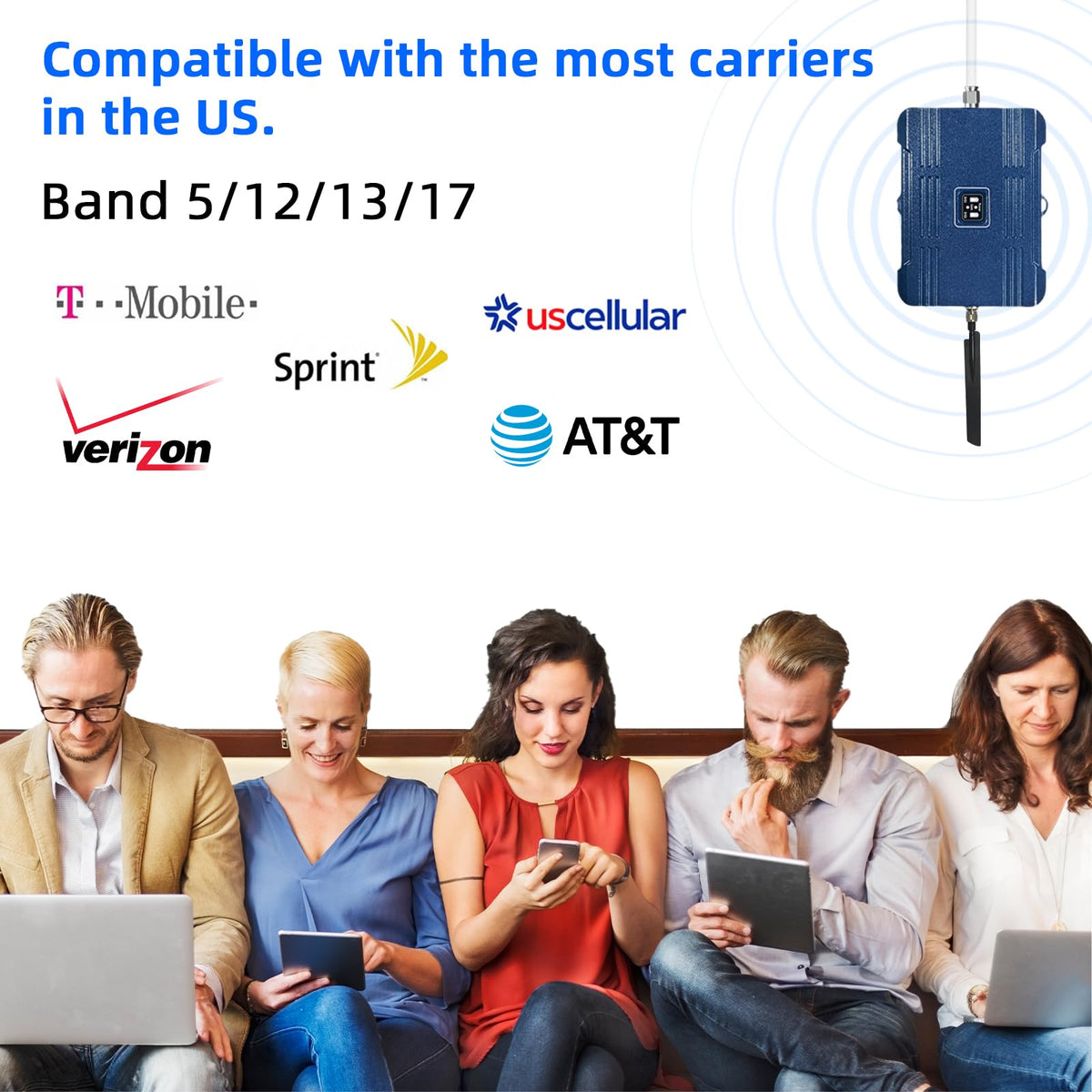 Cell Phone Signal Booster for Home Up to 7,000 sq ft Band 5/12/13/17 Light Blue W64191