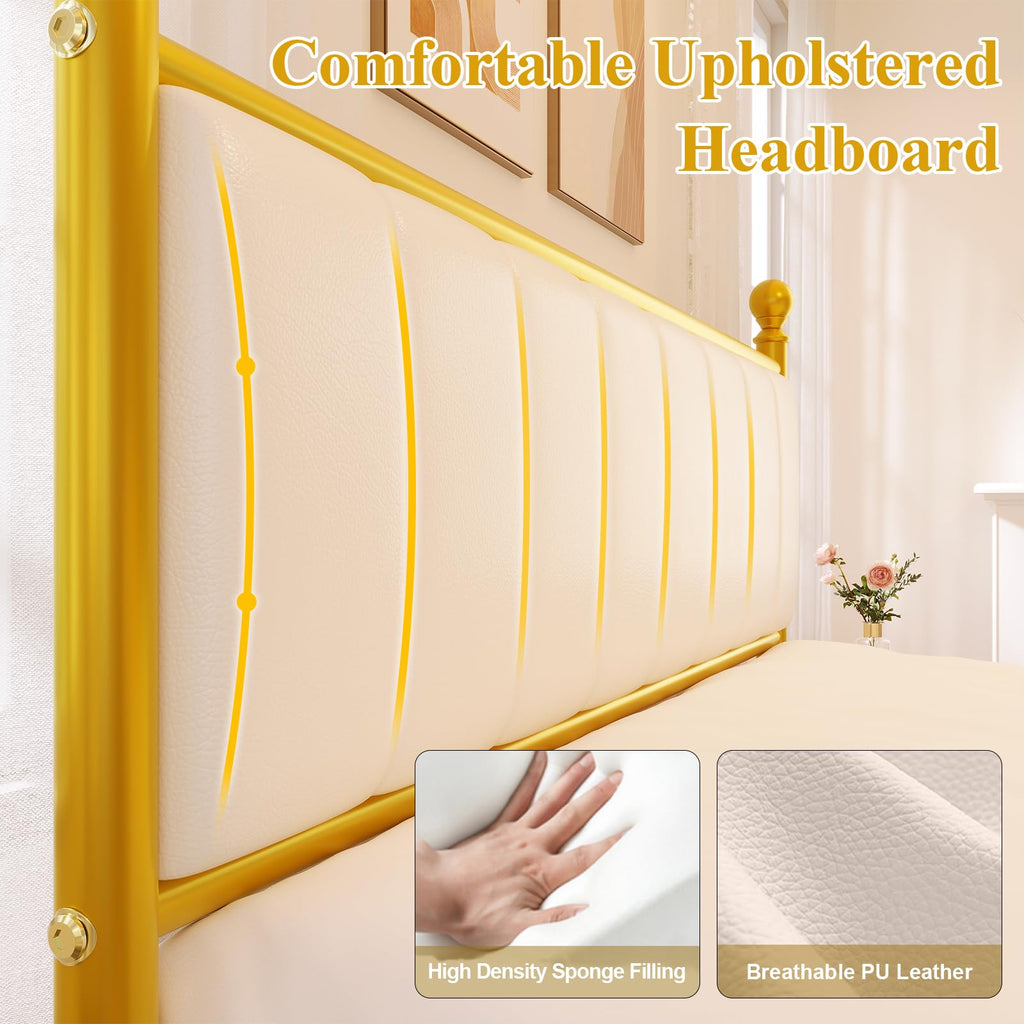 Gold Full Size Bed Frame with Headboard and Under Bed Storage U885