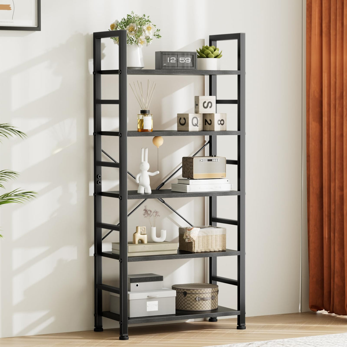 5 Tier Black Bookshelf M80503