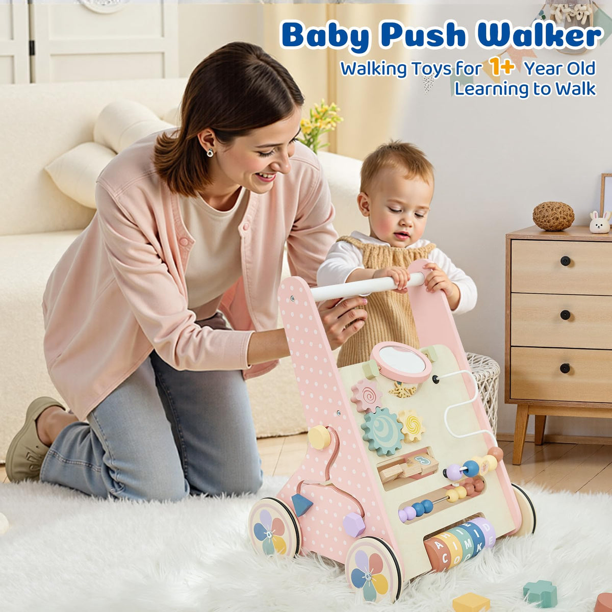 Pink Wooden Baby Walker M75427