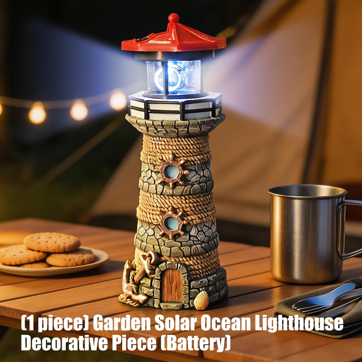 Solar Powered Resin Lighthouse Ornament F705