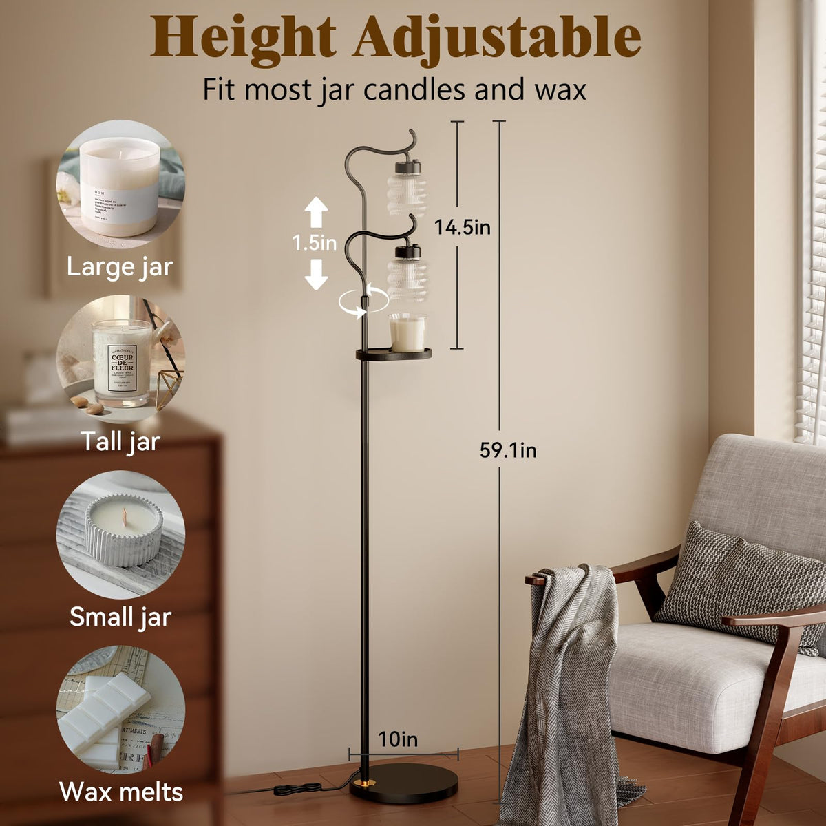 Dimmable Height Adjustable Candle Warmer Floor Lamp with Timer P446889