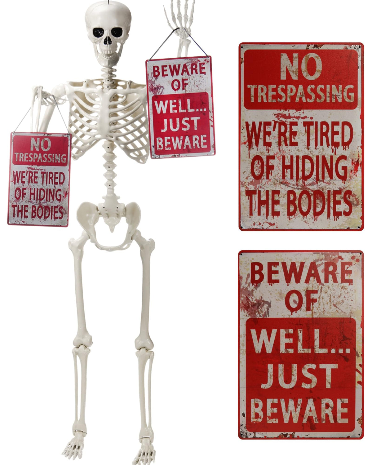 5.4 ft Posable Skeleton with 2 Pack Metal Signs U51901