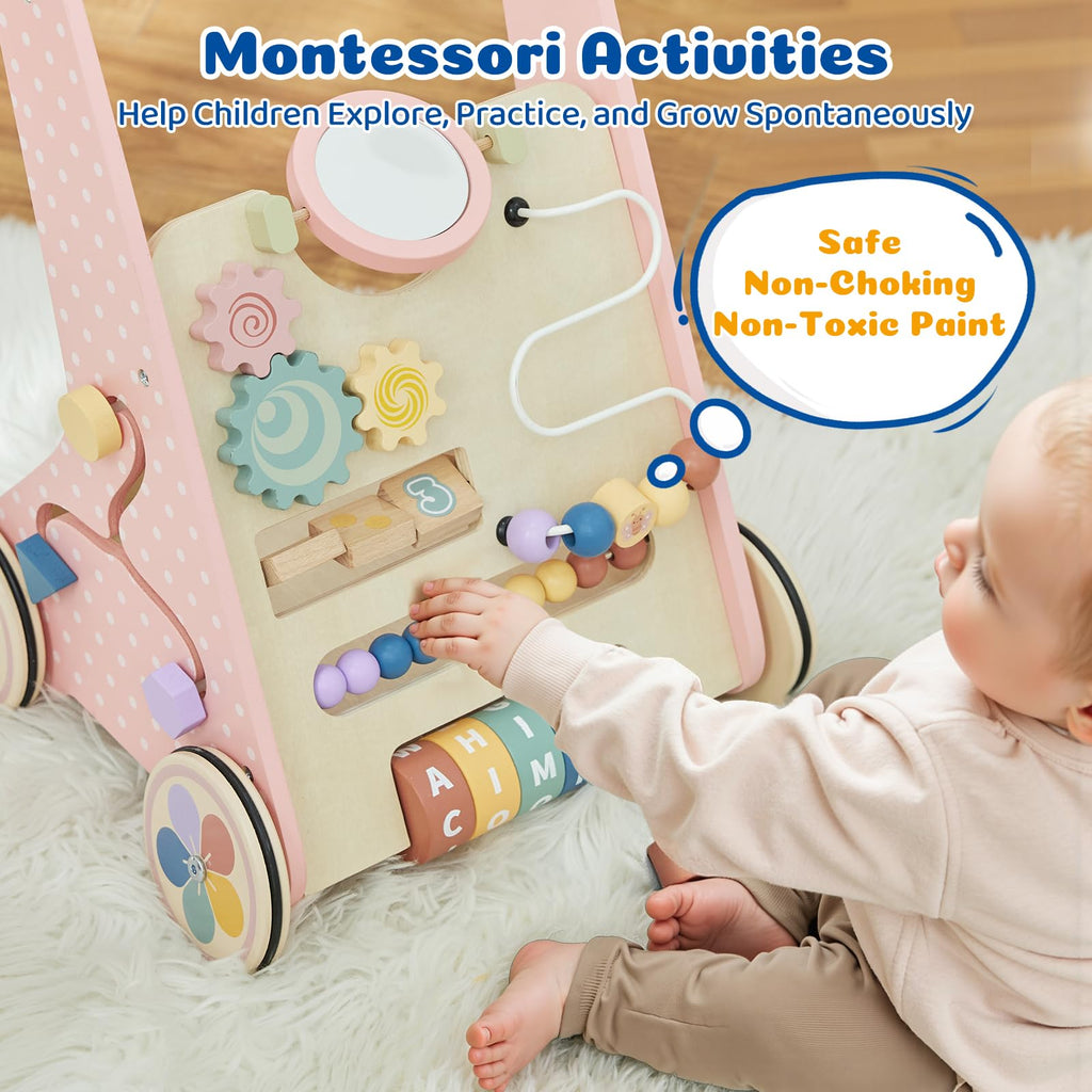 Pink Wooden Baby Walker M75427
