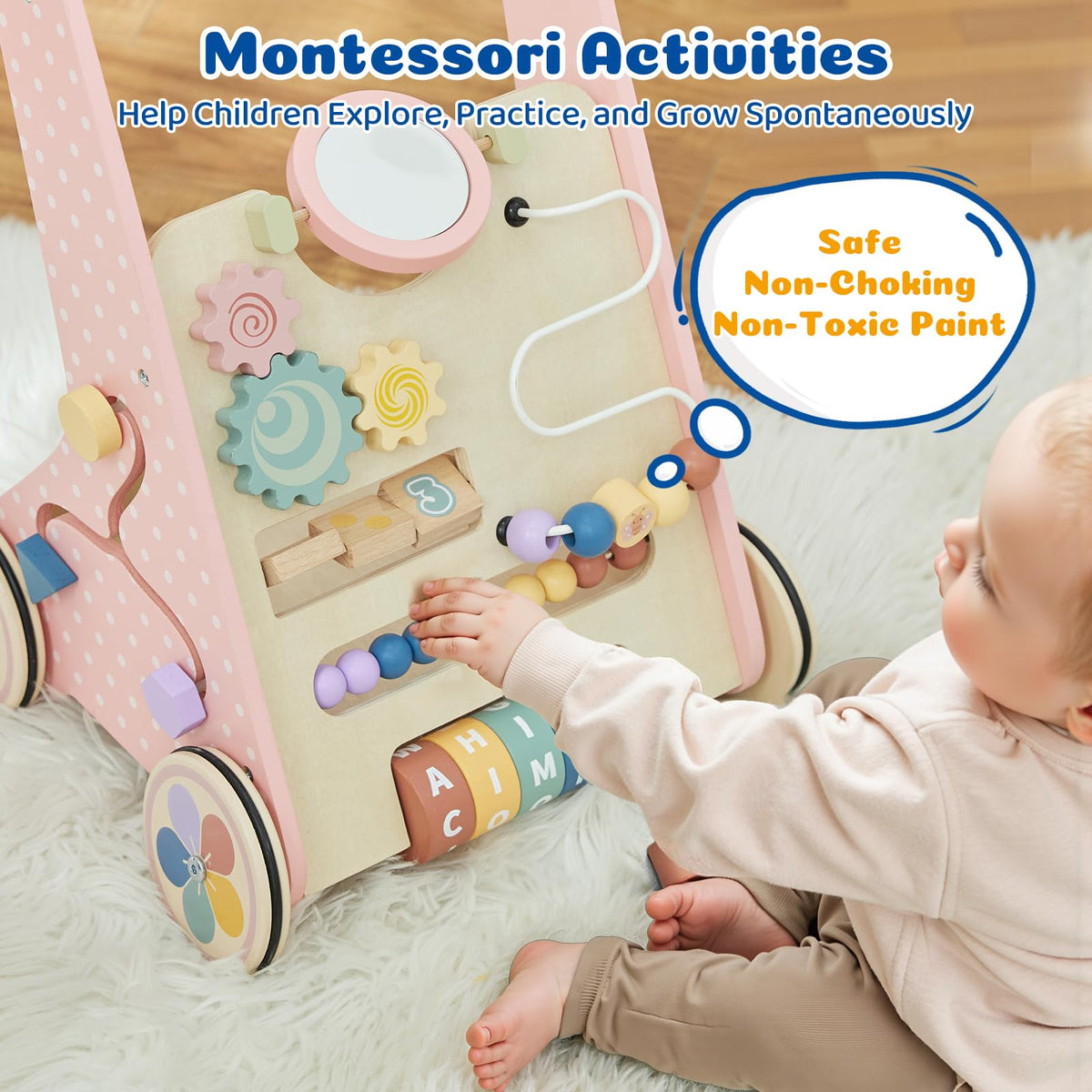Pink Wooden Baby Walker M75427