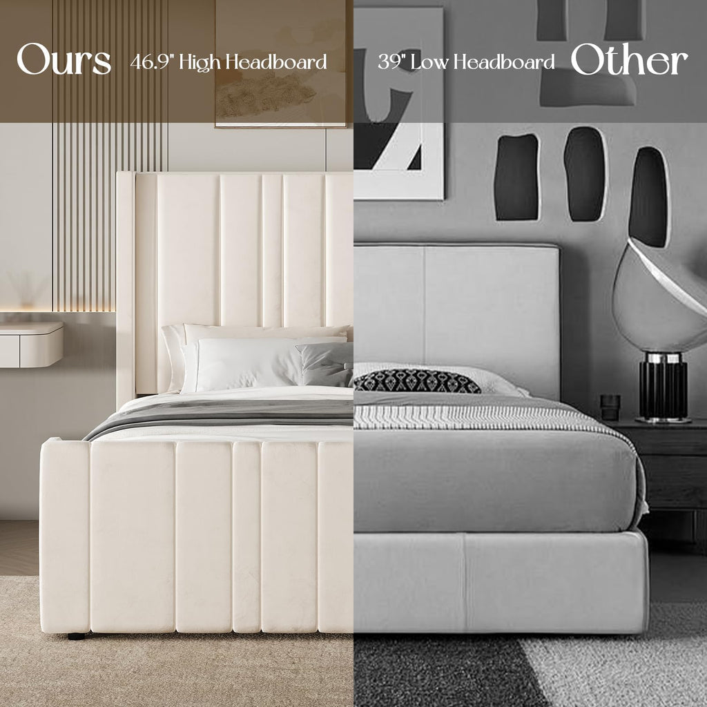 Full Size Velvet Headboard Bed Frame V630956