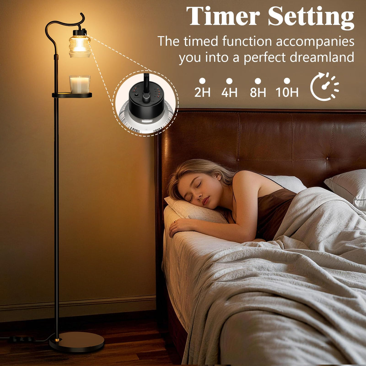Dimmable Height Adjustable Candle Warmer Floor Lamp with Timer P446889