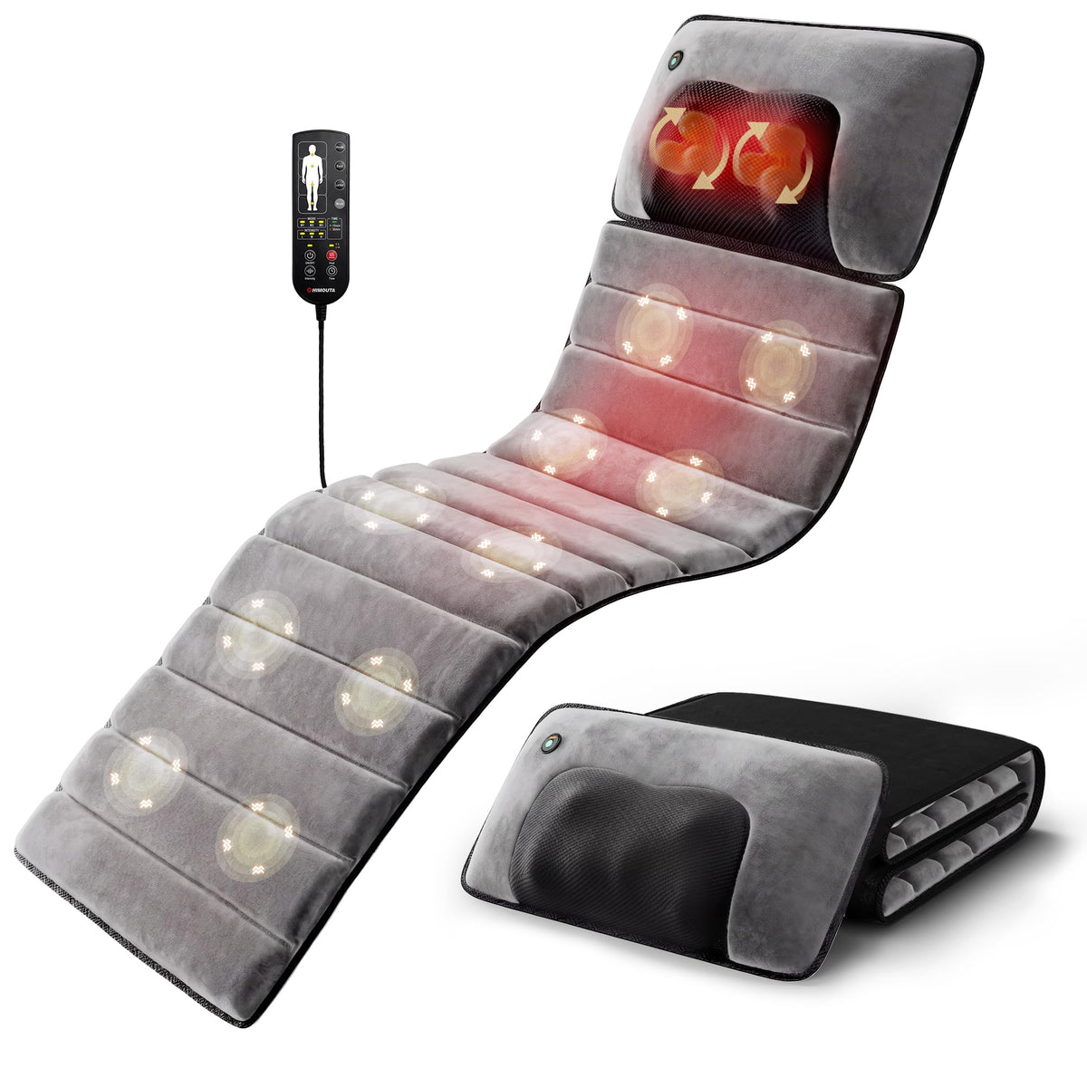 Grey Foldable Heated Full Body Massage Mat with 3D Neck Massager X740335