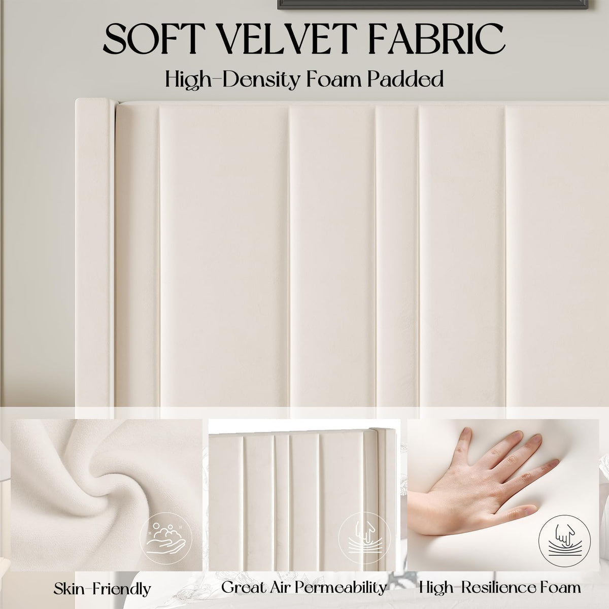 Full Size Velvet Headboard Bed Frame V630956