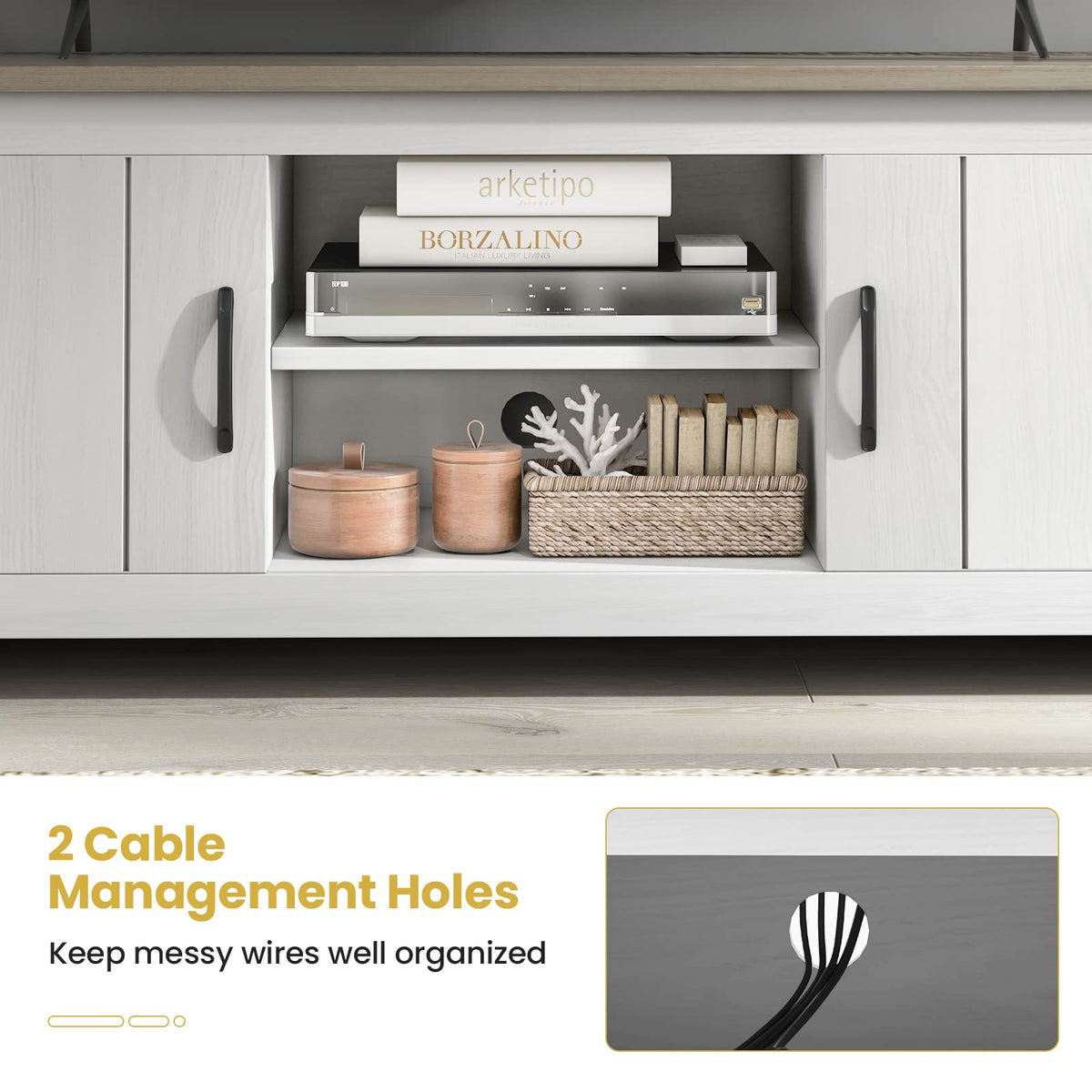 2 Doors TV Stand with 2 Cabinets & Open Shelves R51076