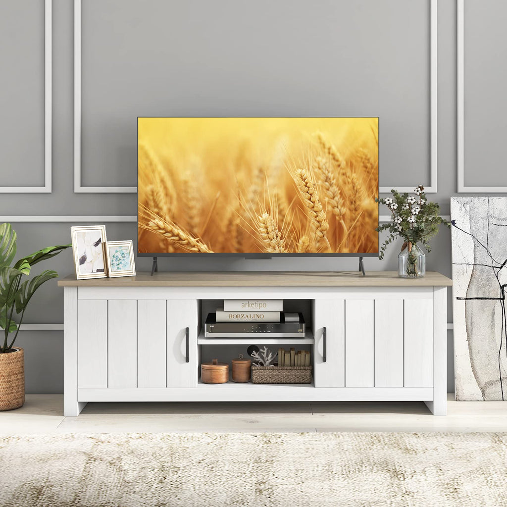 2 Doors TV Stand with 2 Cabinets & Open Shelves R51076