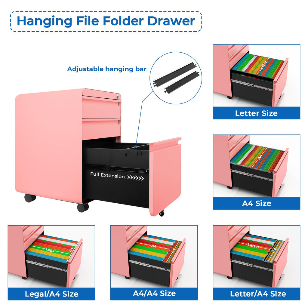3 Drawer Metal Rolling File Cabinet P73879