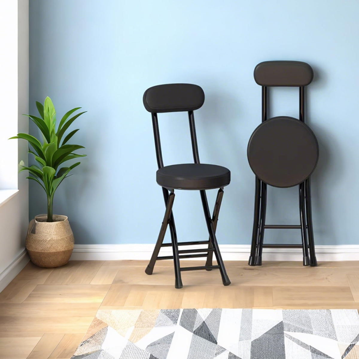Black Folding Chairs with Cushion 2 Pack L2543