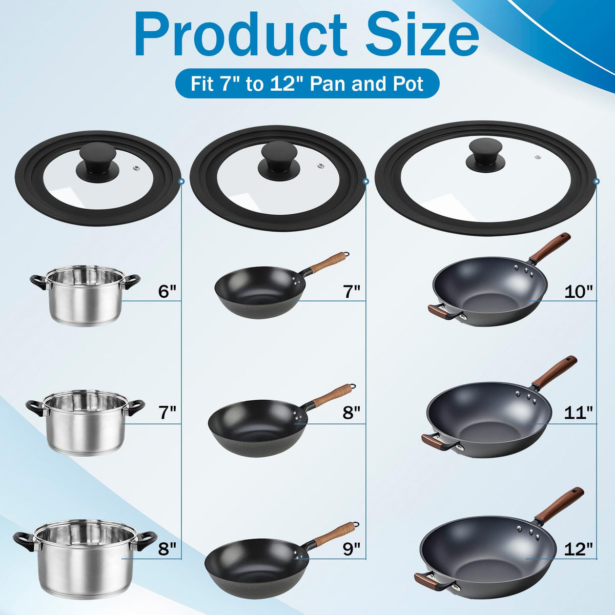 3 Pc Tempered Glass Pot Lids with Silicone Rim K212