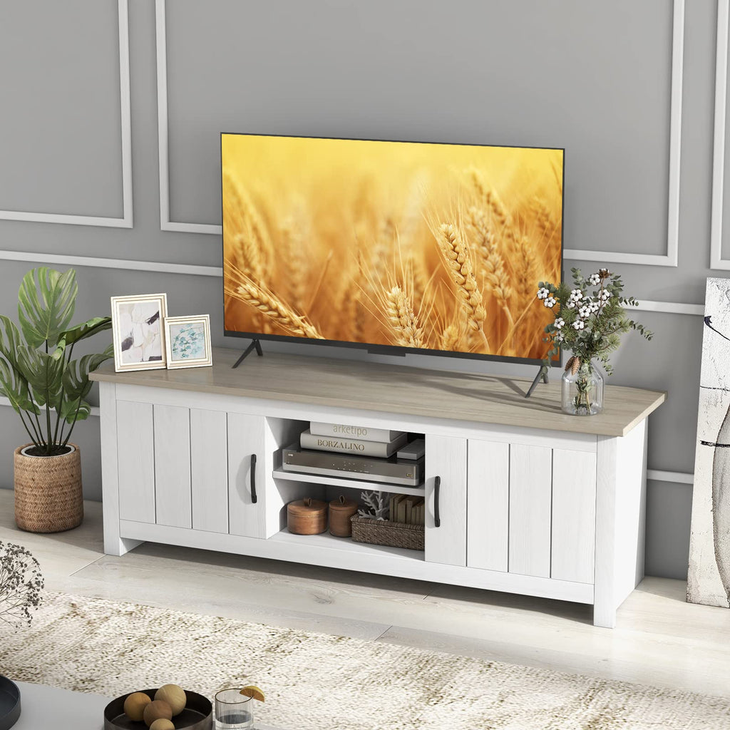 2 Doors TV Stand with 2 Cabinets & Open Shelves R51076