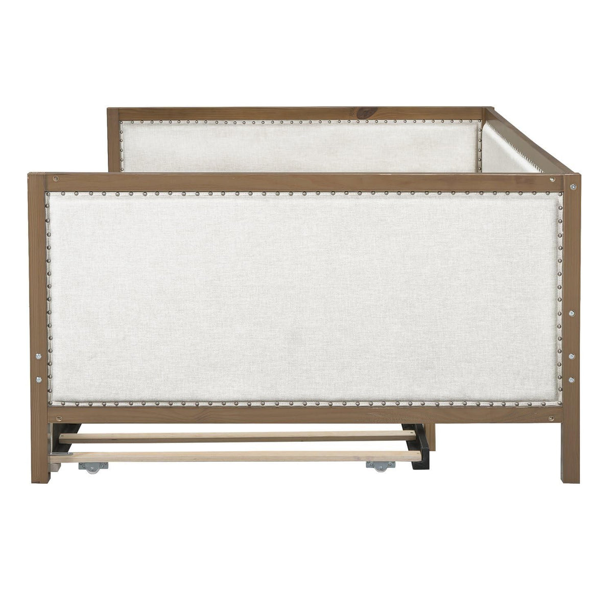 Full Size Upholstered Daybed with Trundle Linen Fabric D7882