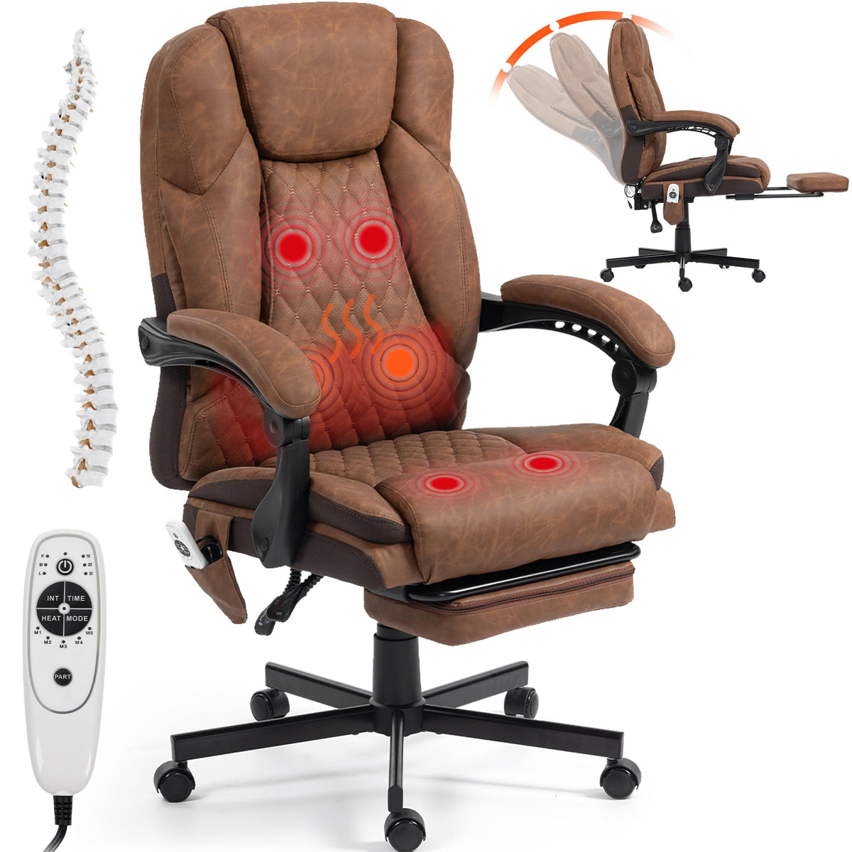 Brown Heated Massage Office Chair with Footrest T61567