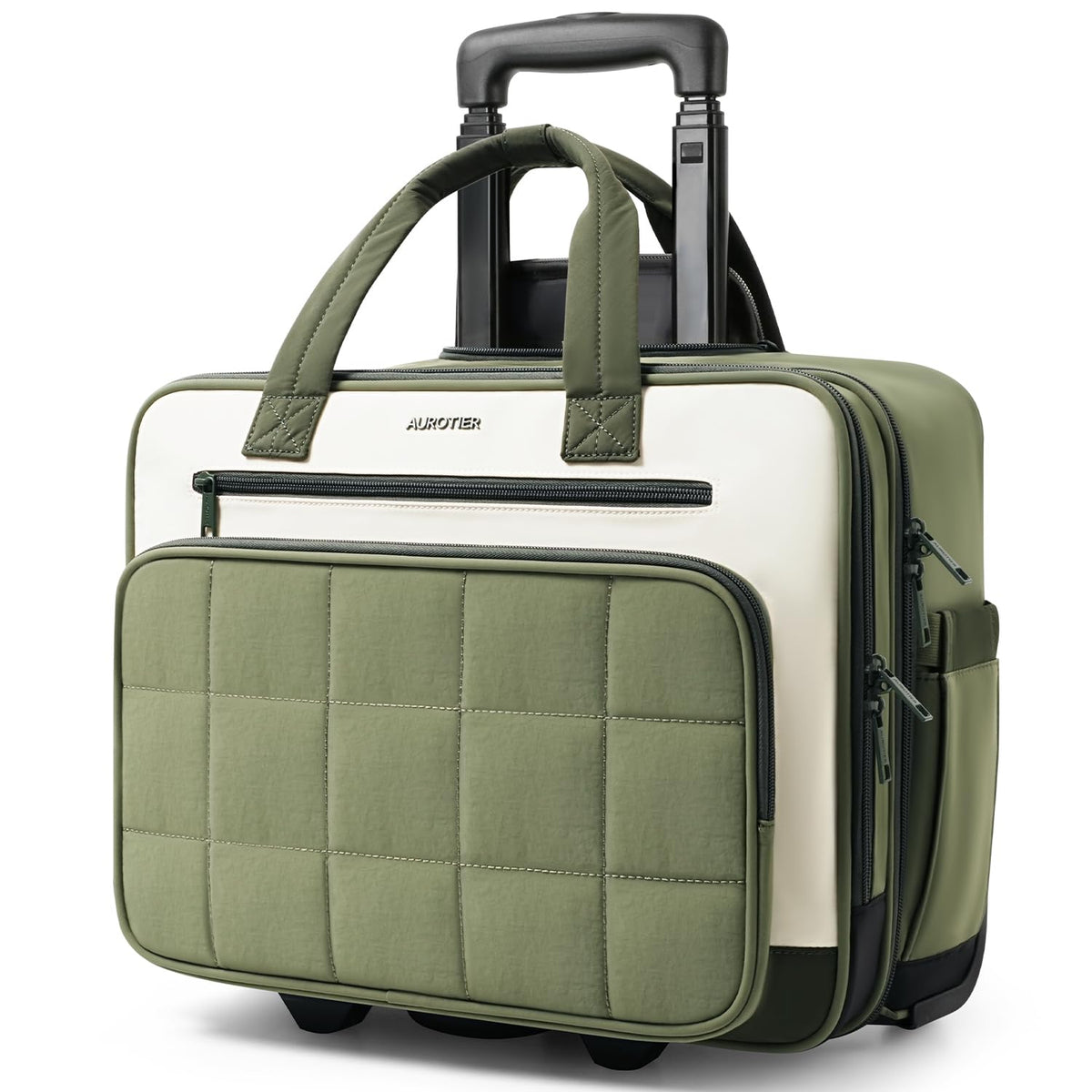 Rolling Puffer Laptop Bag, 16 Inch Water Resistant Carry On Luggage with Wheels, Green S798385