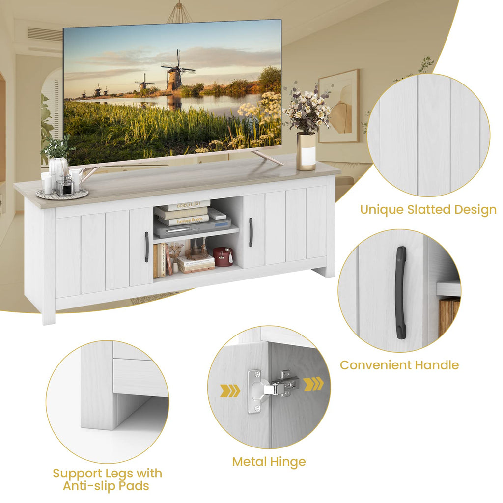 2 Doors TV Stand with 2 Cabinets & Open Shelves R51076