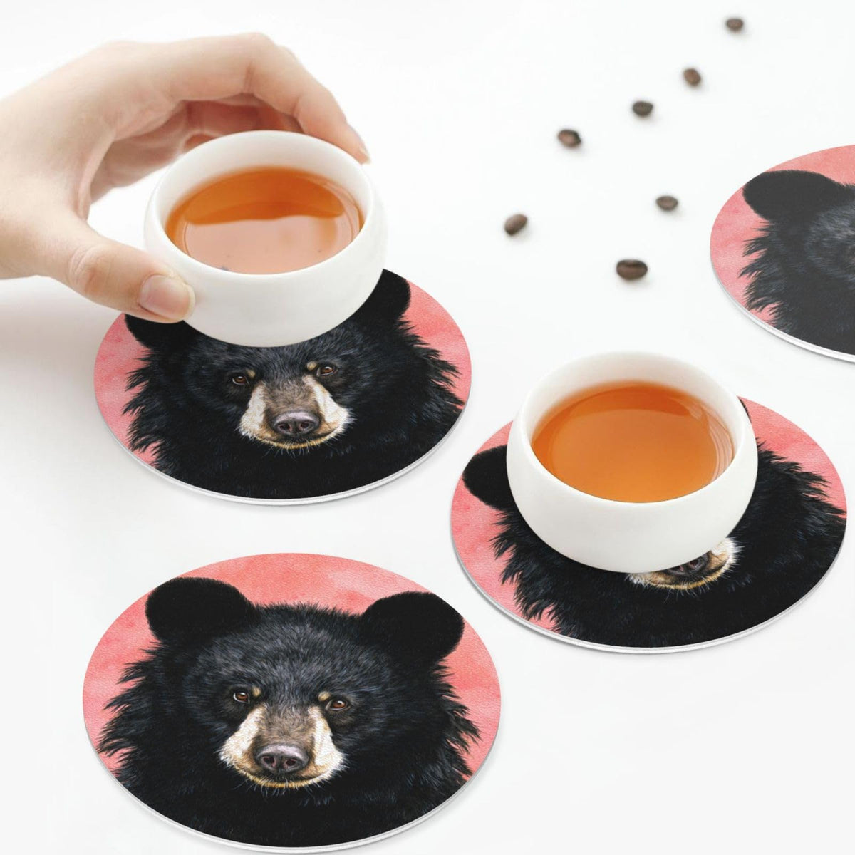 Black Bear Leather Coasters Set of 4 C866